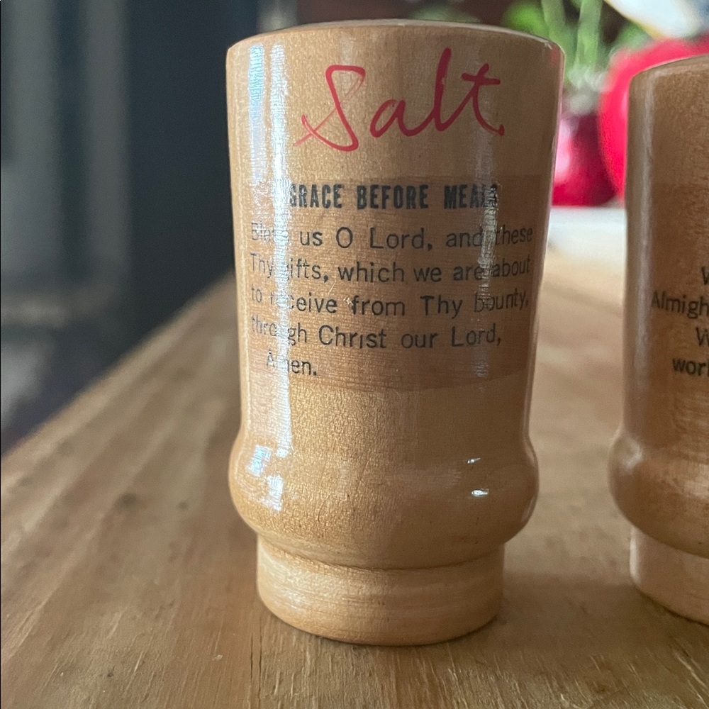 Wooden Salt and Pepper Shakers with Grace - Picture 2 of 3